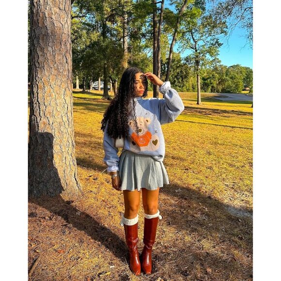 Women Caramel Polyurethane Knee High Square Toe Side Zipper Block Heel Tall Boot - Picture 4 of 9